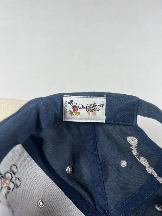 Vintage 90s Disney Mickey Mouse Big M Navy Cap Beige Brim One Size Unisex - Picture 4 of 7